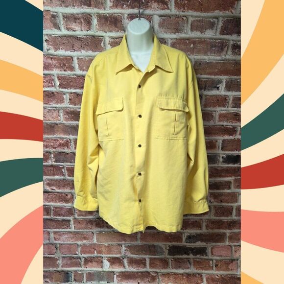 Caribbean Joe Yellow Button-Down Shirt – Long Sleeve, Unisex XL - Picture 1 of 9